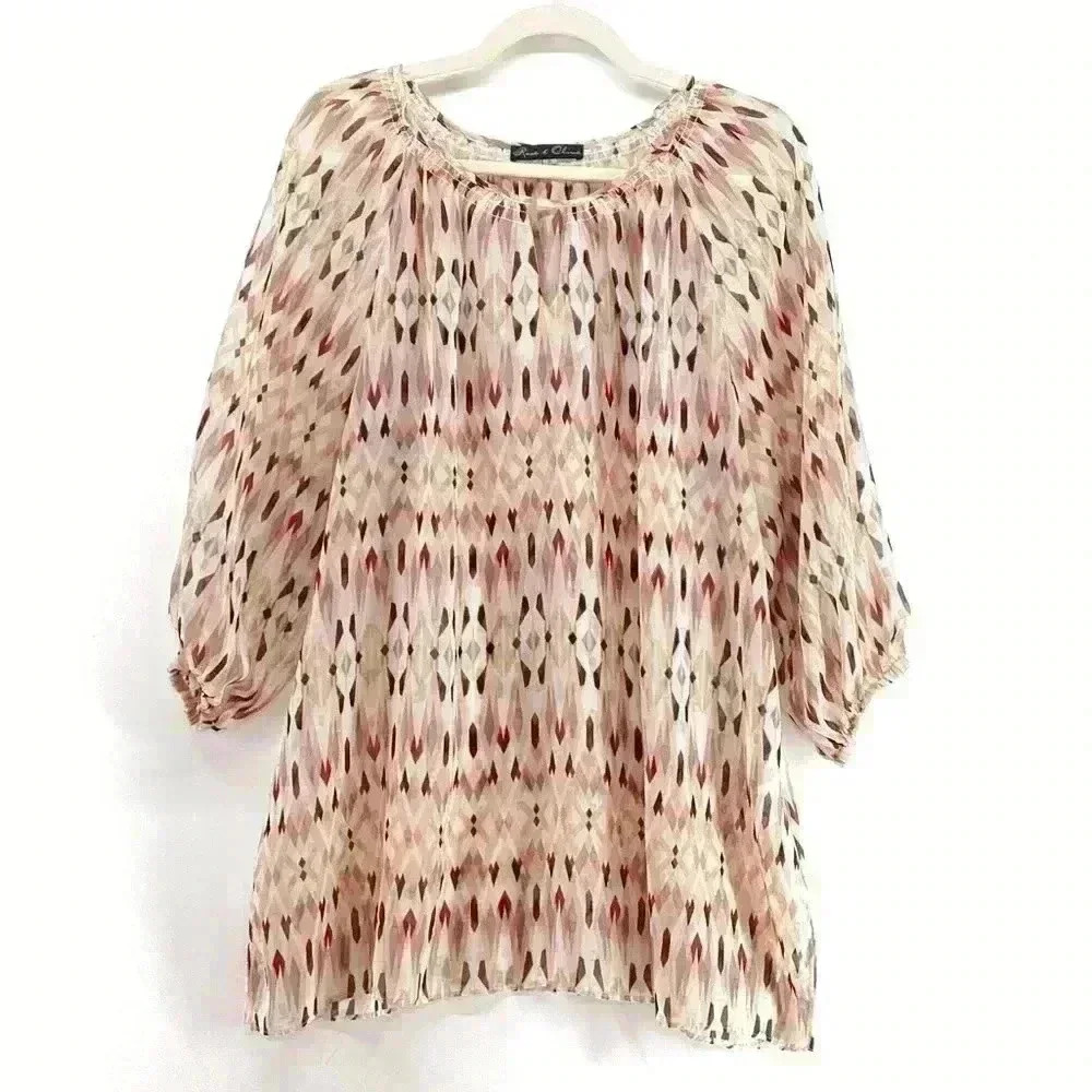 1X ROSE & OLIVE Women lightweight Very Sheer Blouse Top Pink A72 XL X Large